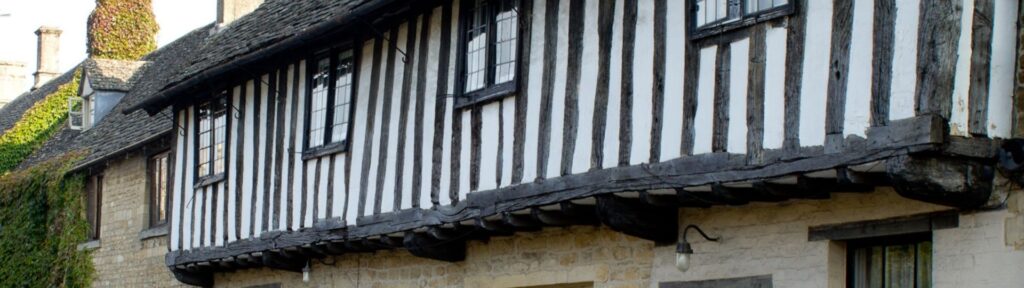A Tudor era half timber building in Northleach in the Cotswolds